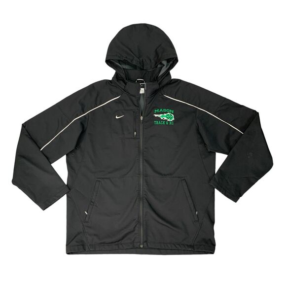 Nike Jacket Mens XL Black Softshell Fleece Lined Removable Hood Mason Track Logo - Picture 1 of 13